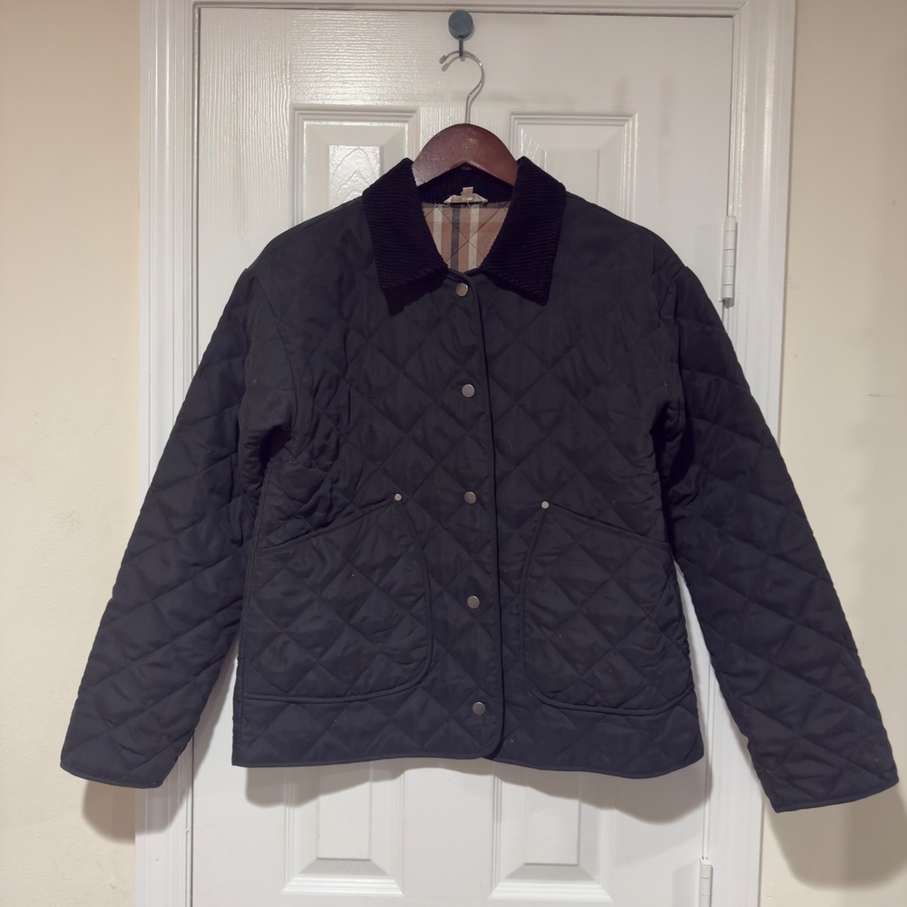 Mystree‎ Quilted Barn Jacket  Small Black Snap Front Corduroy Collar Plaid Line - Picture 2 of 7